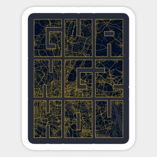 Guangzhou, China City Map Typography - Gold Art Deco Sticker